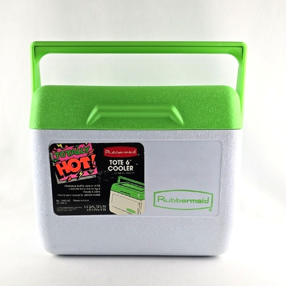 Rubbermaid 1990 Vintage White Lime Tote 6 Cooler Lock On Lid 1.5 GAL No 1805-HC